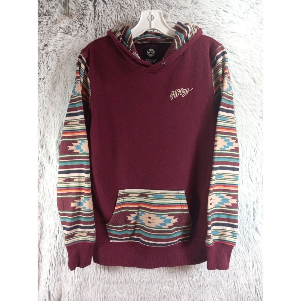 Hooey Hoodie Mens Medium Burgundy Aztec Southwestern Print Pullover Sweater Top